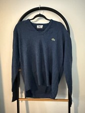Vintage IZOD LACOSTE V-Neck Sweater Mens XL Blue Pullover Long Sleeve Preppy