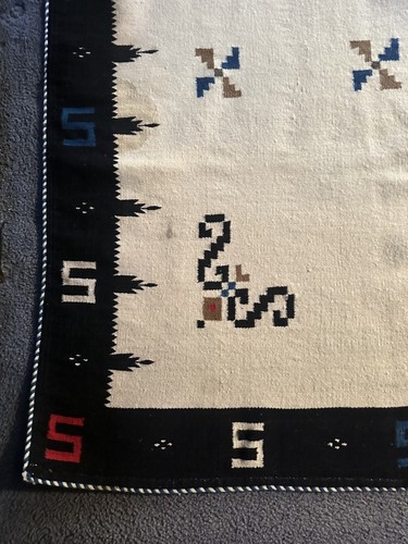 VINTAGE INDIANER/MEXIKANISCHE DECKE TEPPICH WEBEN 53” X 75” HANDGEWEBTE WOLLE - Bild 8 von 21