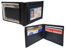 BLACK MEN'S LEATHER MAGNETIC MONEY CLIP Front Pocket Bifold Wallet