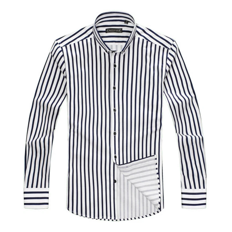 Mens Business Casual Dress Shirts Long Sleeves Formal Camisas Striped Shirts Top - Image 3 of 4