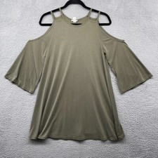BP Women A-Line Dress Green 3/4 Flare Sleeve Cold Shoulder Double Strap Size XS*