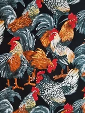 BTY ROOSTERS CHICKENS NEW COTTON FABRIC RARE PRINT! LAST ONES! Michael Miller