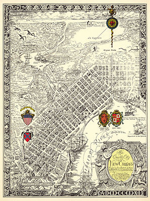Vintage Pictorial Map creole city of New Orleans Wall Art Poster Print Decor