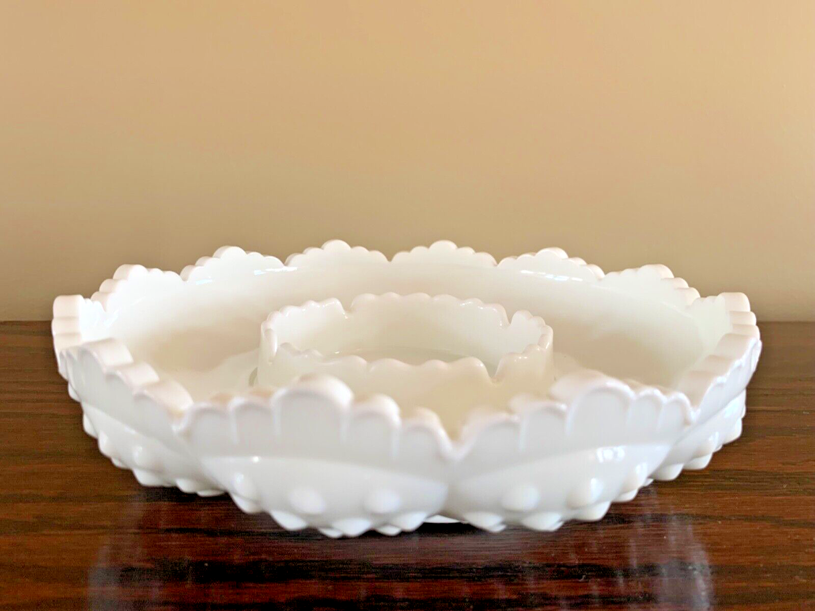 Vintage Fenton White Hobnail Milk Glass Ashtray Chip Dip Candle Bowl  