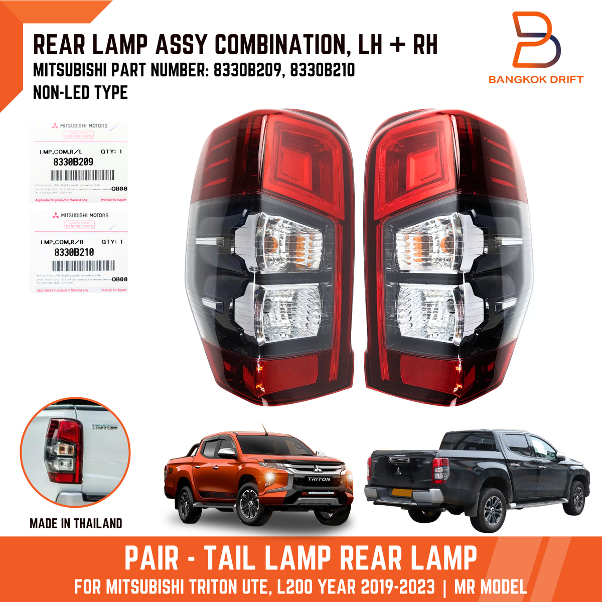 PAIR LH RH TAIL LAMP REAR LIGHT FOR MITSUBISHI TRITON L200 MR 19