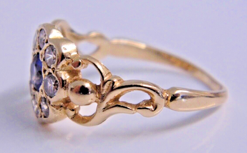 ANTIQUE REGENCY 1830s 15ct GOLD SAPPHIRE & DIAMOND CLUSTER RING - Picture 5 of 13