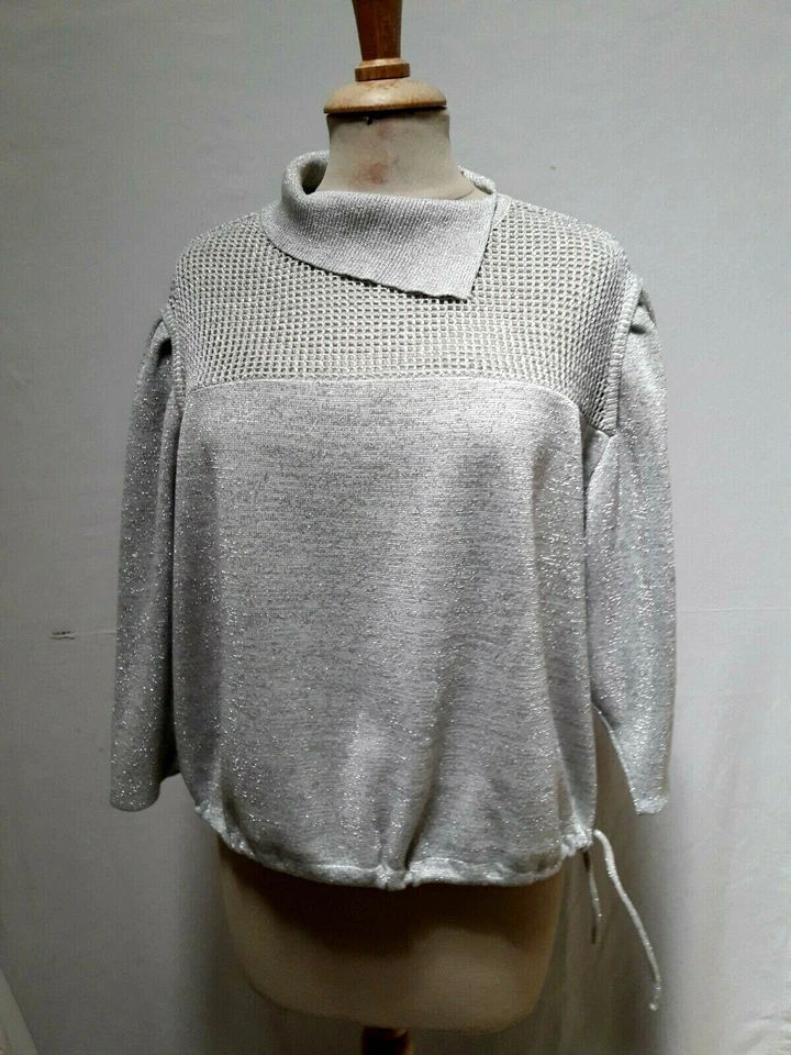 PULL femme gris argenté T40 VINTAGE 70 METALLIC SPARKLE SWEATER size M - Photo 1/4