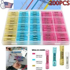 200pcs Heat Shrink Butt Wire Splice Connectors Seal Crimp Terminals Waterproof
