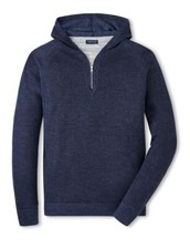 NWT Peter Millar Crown Crafted Hoodie Sweater Navy Blue Linen Merino L Blend