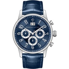 Christian Van Sant Men's Watch Heritage Quartz Blue Dial Leather Strap CV3941