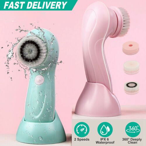 Rechargable Electric Facial Cleansing Brush Set Face Body Exfoliating Waterproof - Picture 1 of 11