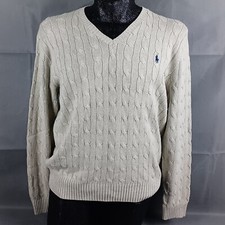 Vintage Polo by Ralph Lauren Cable Knit Sweater Size XL Mens Tussah Silk V-Neck