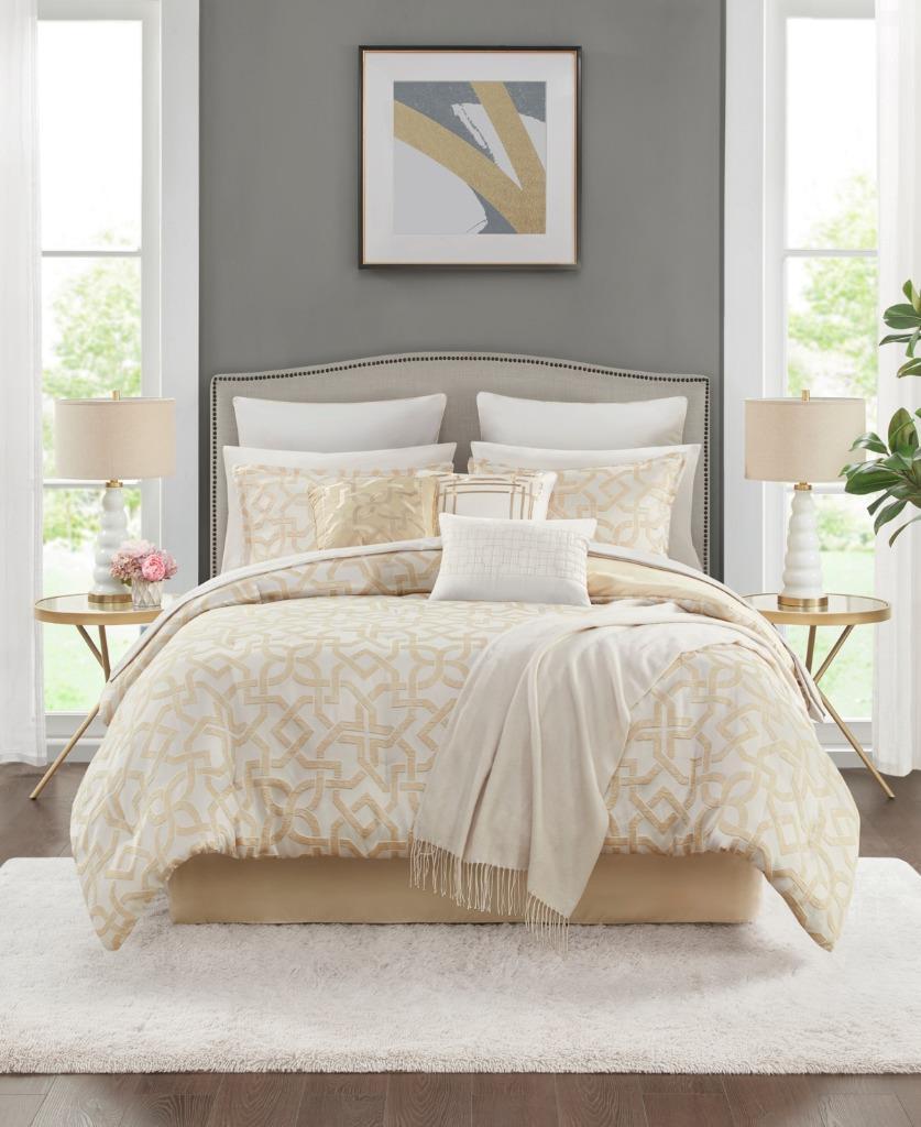 JLA Home Bowery King Gold Geometric Comforter Set