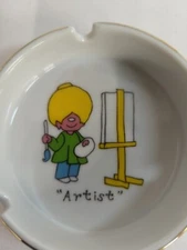 ARTIST Small Ashtray Vintage Enesco Ladies Porcelain Cartoon Cigarette Rest 
