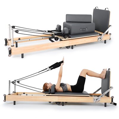 NAIZEA Foldable Pilates Reformer,Pilates Reformer Machine,Pilates Bed Oak Wooden