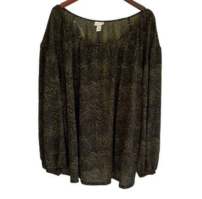 Ava & Viv Womens Dark Green Floral Top Size 3X Balloon Sleeve Fairy Office NWT