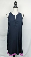 Banana Republic Women's Sz 10 Navy Purple Dress Shift Popover Chiffon