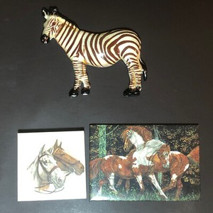 3 Vtg Horse Zebra 3D Ceramic Tile Fridge Magnet Art Home Decor Judy Larson 1993