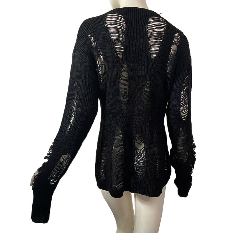 HOT HEW Punk Rave Goth Rock Fashion Black Knit Sweater Shirt Tops Steampunk Sexy