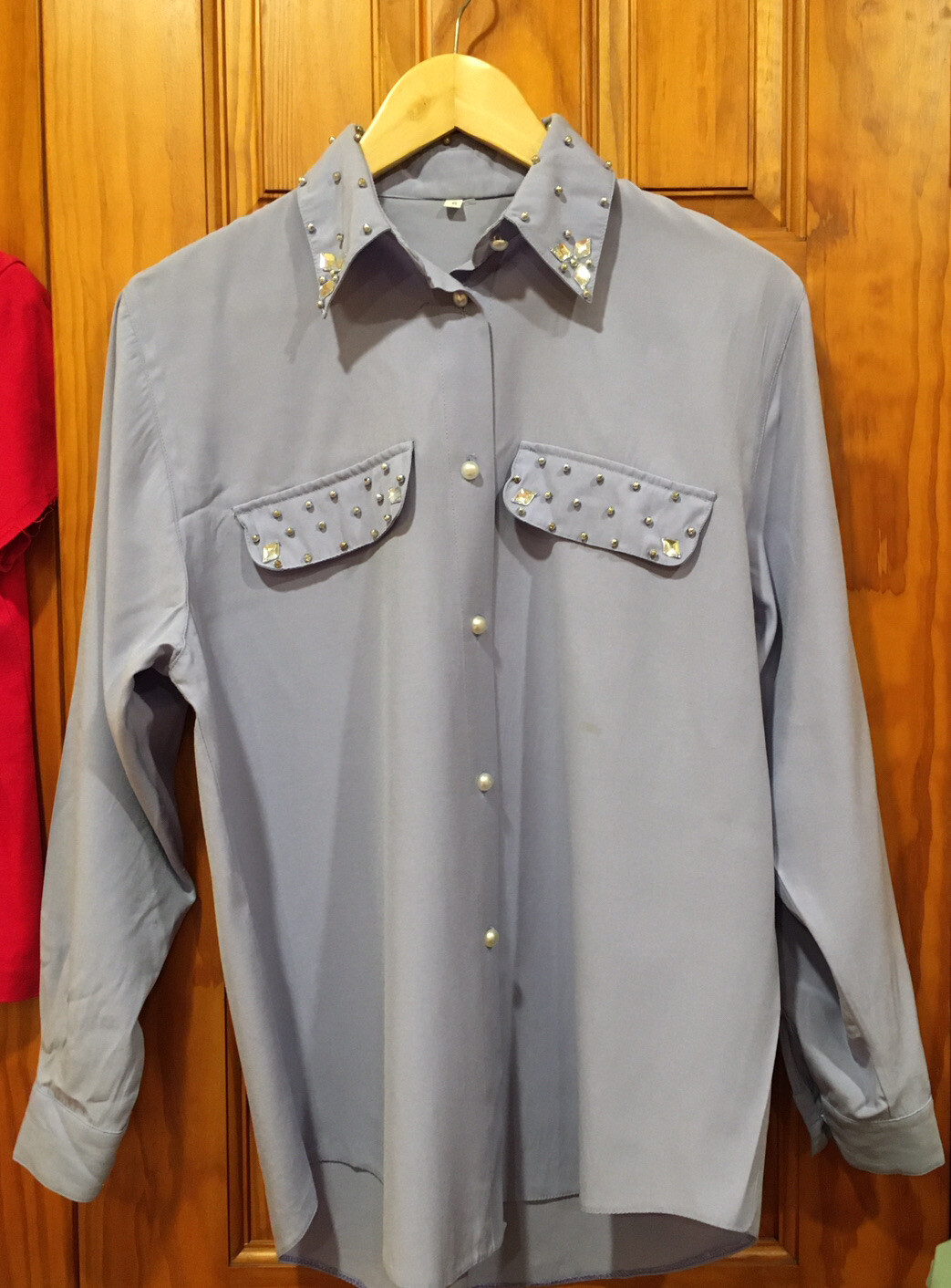 Women’s light blue button-down sequined shirt siz… - image 1