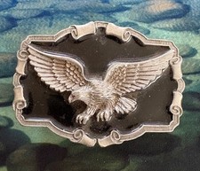 Vintage 1983 Great American Buckle Co. Eagle Belt Buckle Pewter  Black Enamel