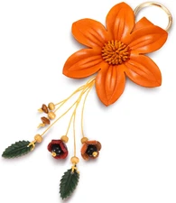 Leather Purse Charms, Leather Flower Keychain for Women Orange Bag Keychains ...