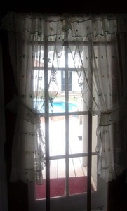 Pair Of Vintage Gauze Kitchen Curtains.  40 by 25 inches each.