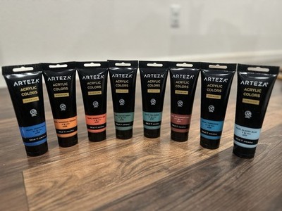 Arteza Acrylic Paint, Set of 8 Metallic Colors 4.06oz Tubes - New DAMAGED BOX