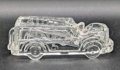 Fire Engine Ladder Truck Figural Clear Glass Candy Container 1940s Stough