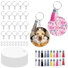 LIZOIDZSM 240 Pcs metal Sublimation Small, 60 Round Tassels Keychain 