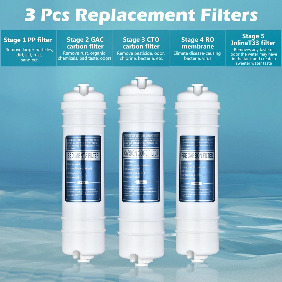3pc RO Water Filter Replacement Reverse Osmosis System UF Purifier for Stage 1-3 - Image 2 of 4