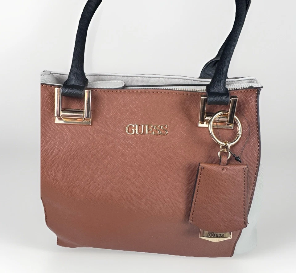 Bolso de Mano Guess Toe Marrón Blanco y Negro Bloque de Color Doble Asa Foto 2 de 4