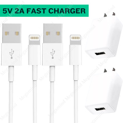 2x USB Wall Charger Power Adapter Cube Plug For iPhone 14 13 12 X Charging Cord