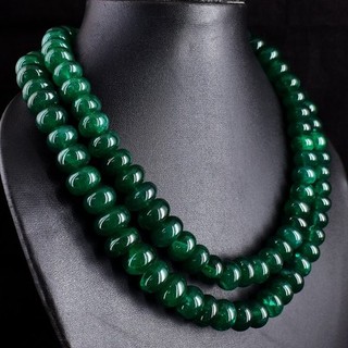2 Strand Best Green Emerald 1443.00 Cts Beautiful Necklace Jewelery VK 46 E706