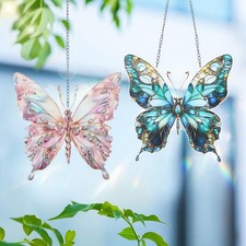 2 Pcs Acrylic Butterfly Suncatcher Ornament Stained Glass Butterfly Gifts for...