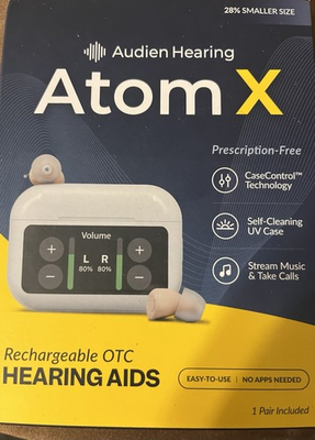 #ad Audien Hearing Atom X Rechargeable OTC Hearing Aids 48 hr Battery Bluetooth $130.00