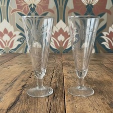 Princess House Heritage Pilsner Glasses, Set of 2 Footed Etched Floral Drinkware