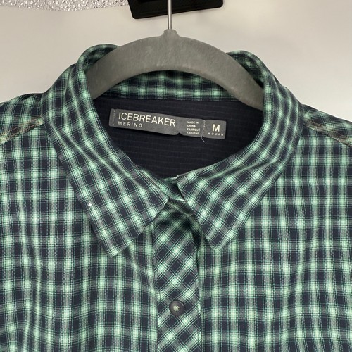 Icebreaker Laurel Plaid Button Down Shirt Women's Size Medium Green Merino Wool - Picture 5 of 15
