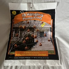 SunHill 18 Halloween Hanging Pumpkins 8" x 11.5" - 3 Different Faces 1990’s NOS