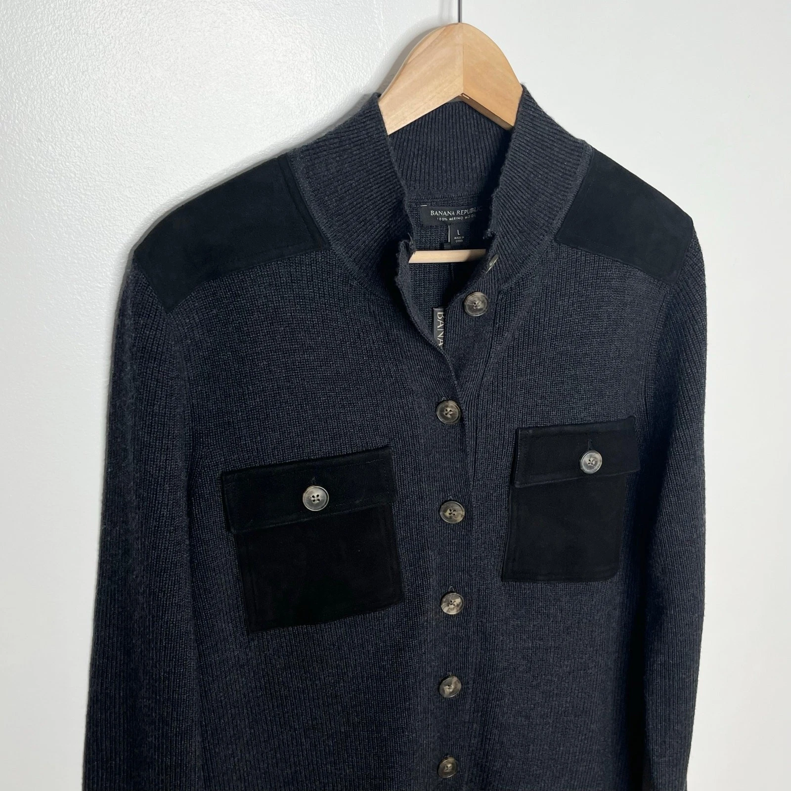 VETEMENTS Abito maglione donna Banana Republic lana merino scamosciata L grigio nero utility coat