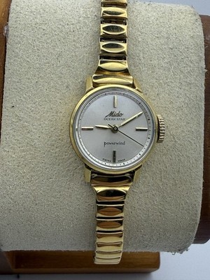 Vintage Mido Ocean Star Powerwind Ladies Watch Swiss Automatic Gold Speidel Runs