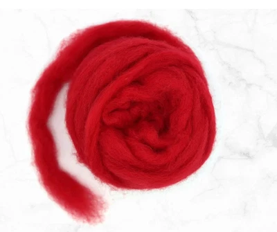 WORLD OF WOOL Carded Corriedale Needle Wet Felting Roving Wool Spinning Scarlet Red 10- 100 g