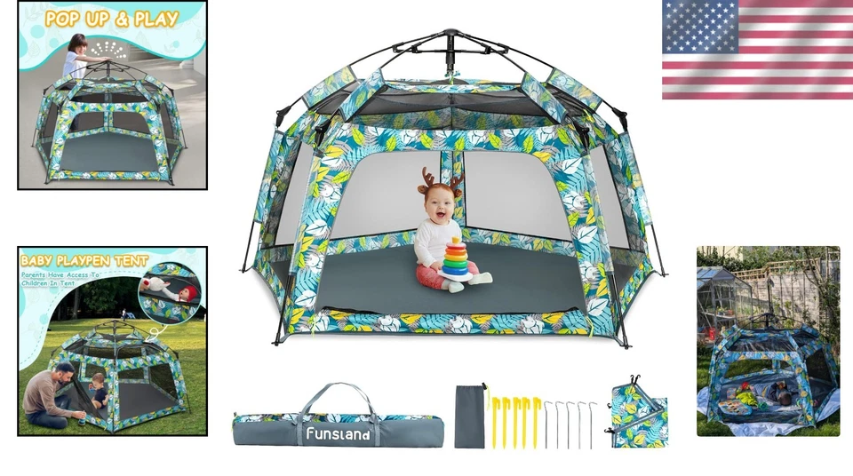 Automatic Pop-Up Playpen Tent - Large Indoor/Outdoor Kids Play Space with Canopy - Image 2 of 4