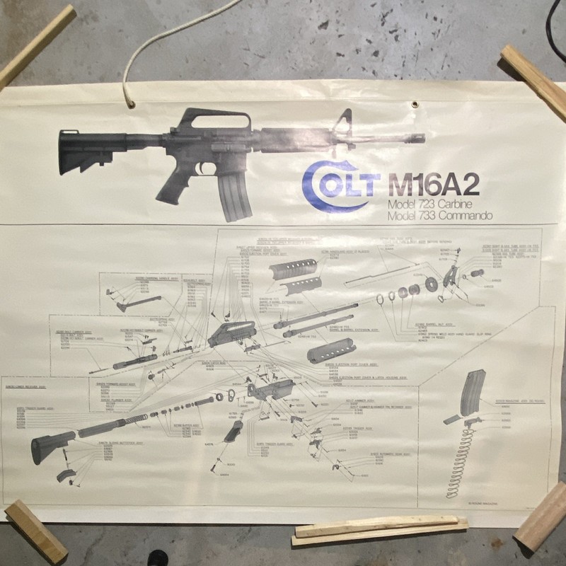 Colt M16A2 Model 723/733 Exploded Parts Diagram Guide Poster 1987 English 48x36