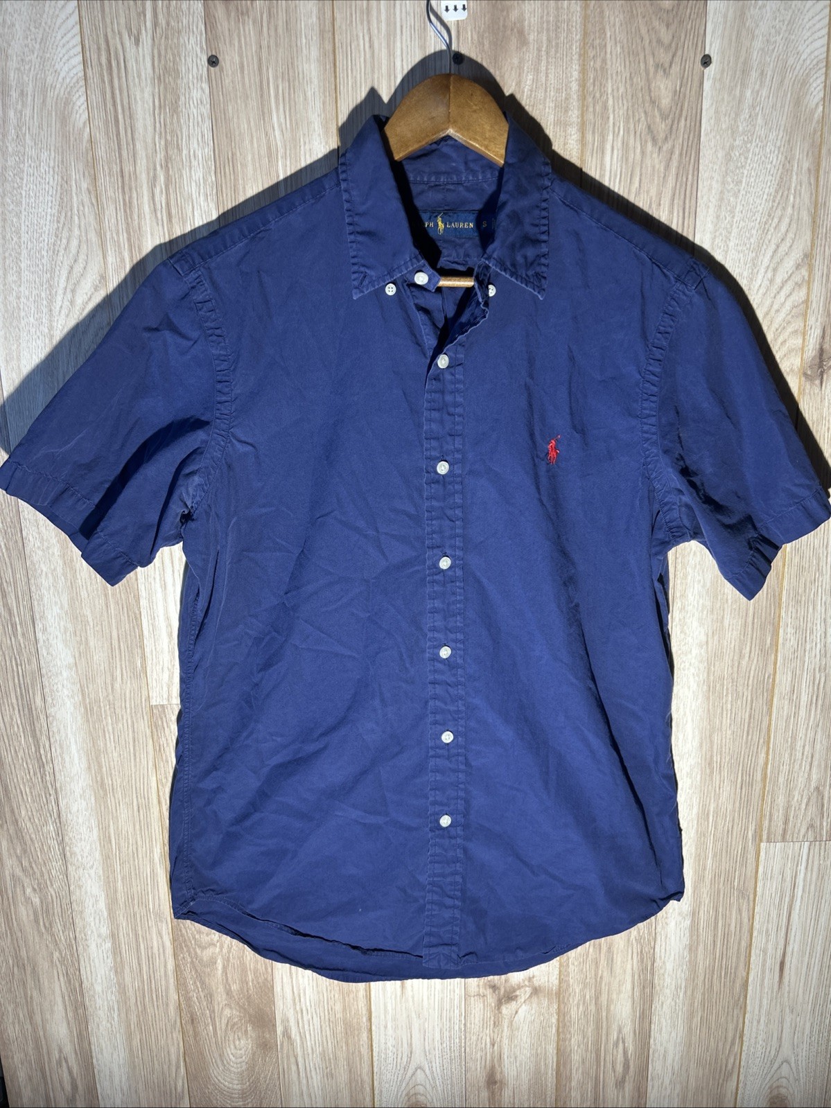 Ralph Lauren Men’s Small Navy Silk Blend Cotton Button up Short Sleeve Shirt