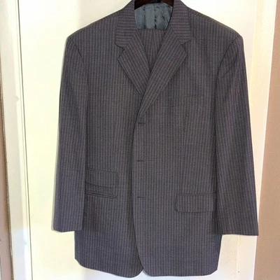 Rocky’s Custom Clothes Men’s 48 L Gray Blue Pinstripe 2-Piece Suit Pleated 36W - Image 1 of 4