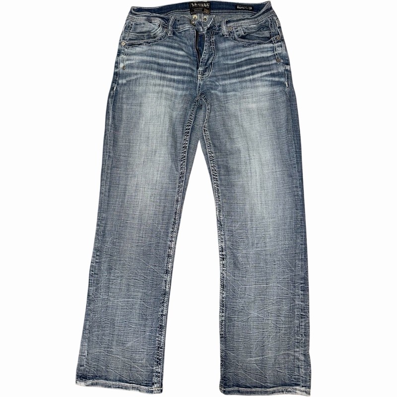 Salvage Men’s Blue Bootcut Jeans Regular Fit Cotton Medium Wash Mid Rise