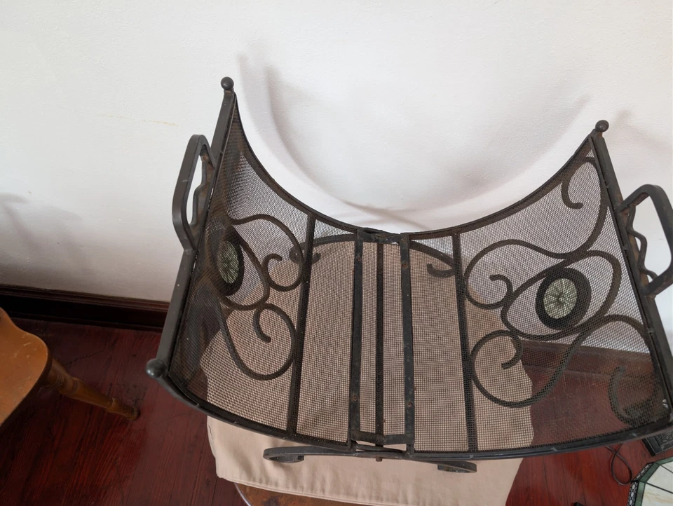 Cesta grande para chimenea con soporte de troncos plegable de madera pesada vintage con vidrio Art Deco Foto 2 de 4