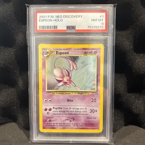 2001 - Pokemon Neo Discovery - Espeon Holo #1 - PSA 8 NM-MT