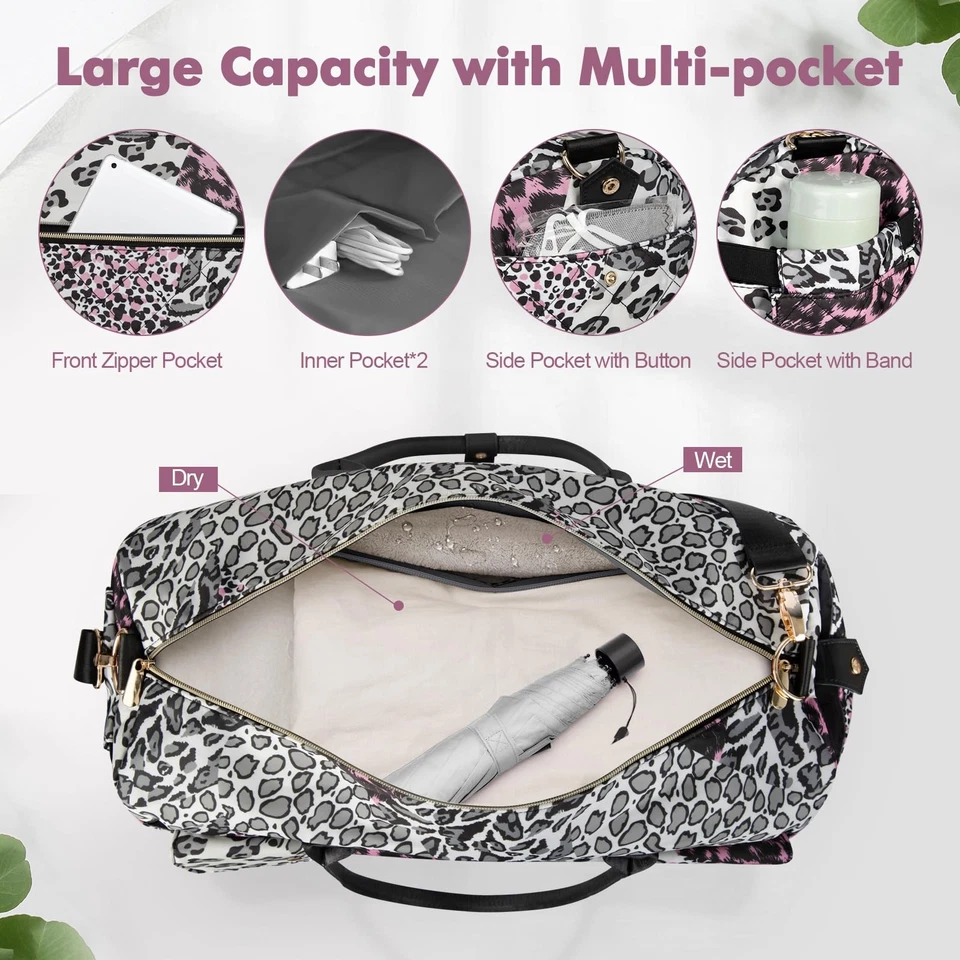 Bolso Weekender para Mujer, Bolso de Lona de Viaje Grande con Compartimento para Zapatos, Llevar... Foto 3 de 4